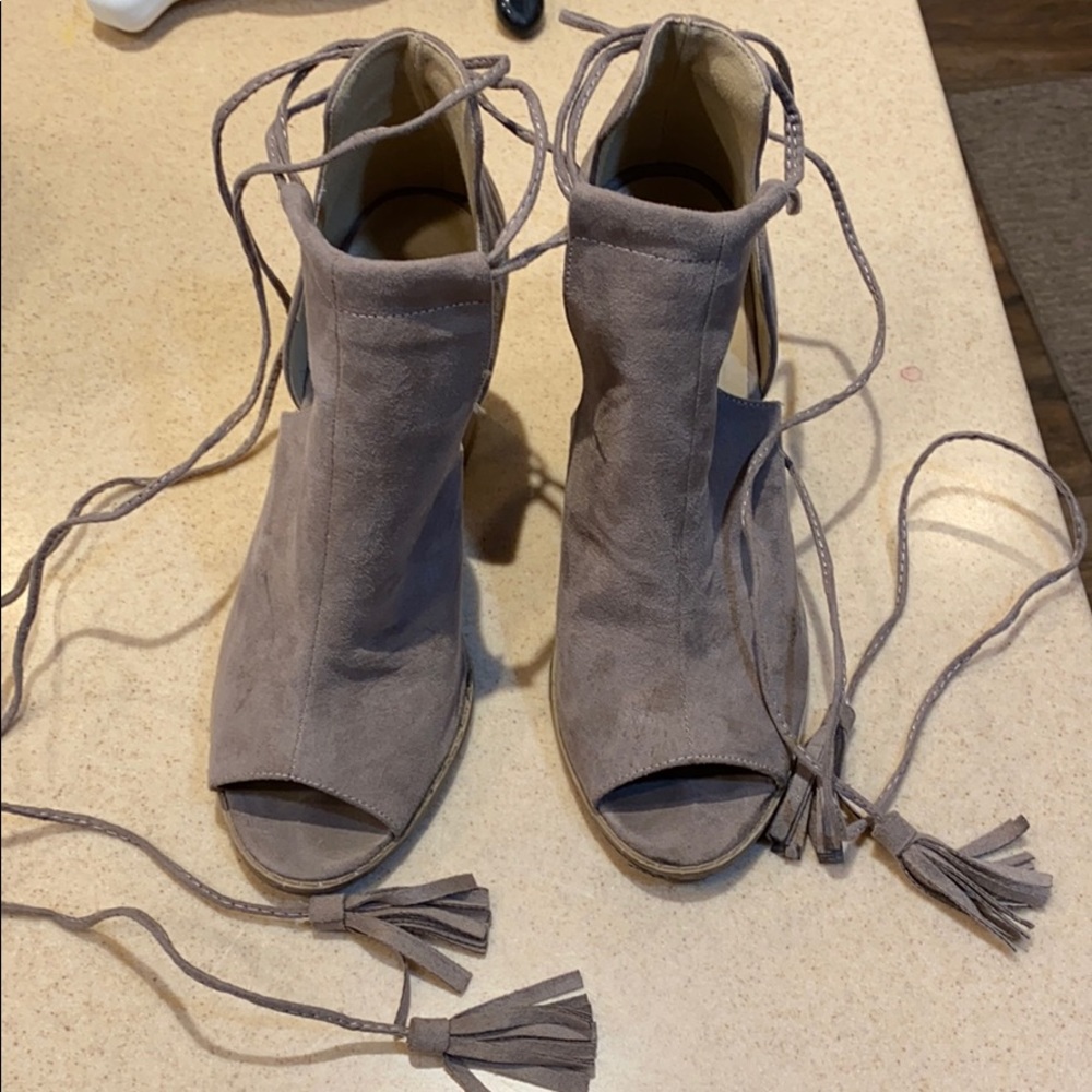 Lace up suede booties